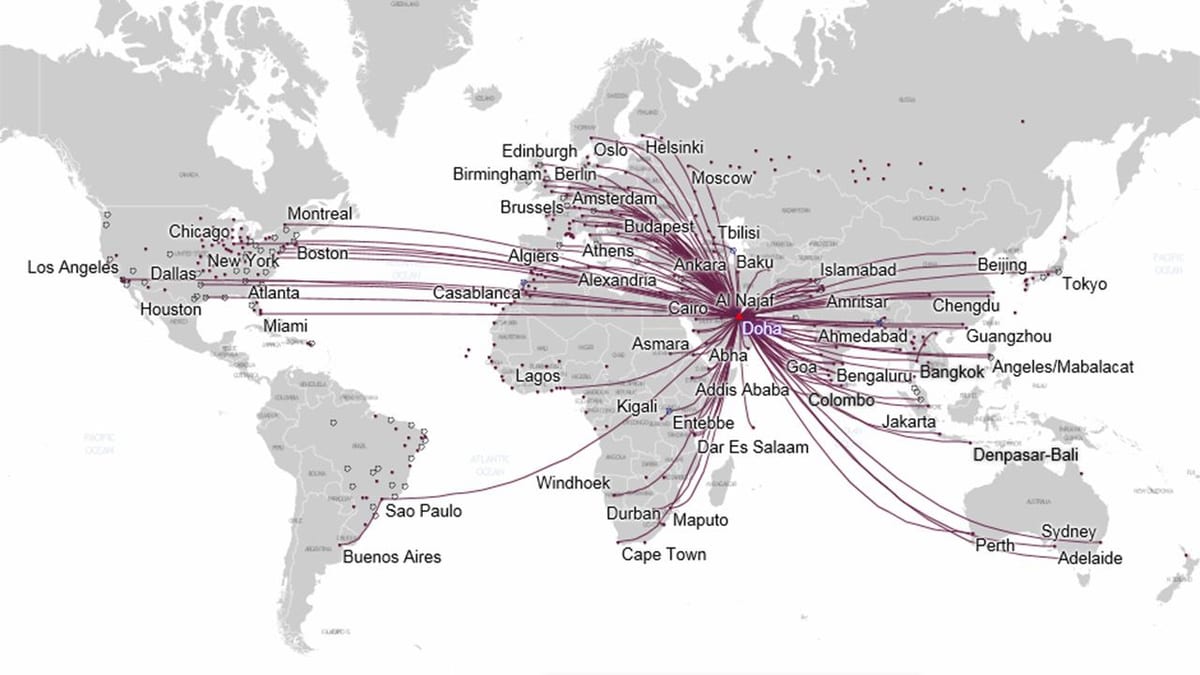 qatar airways ramani ya njia ya ulaya